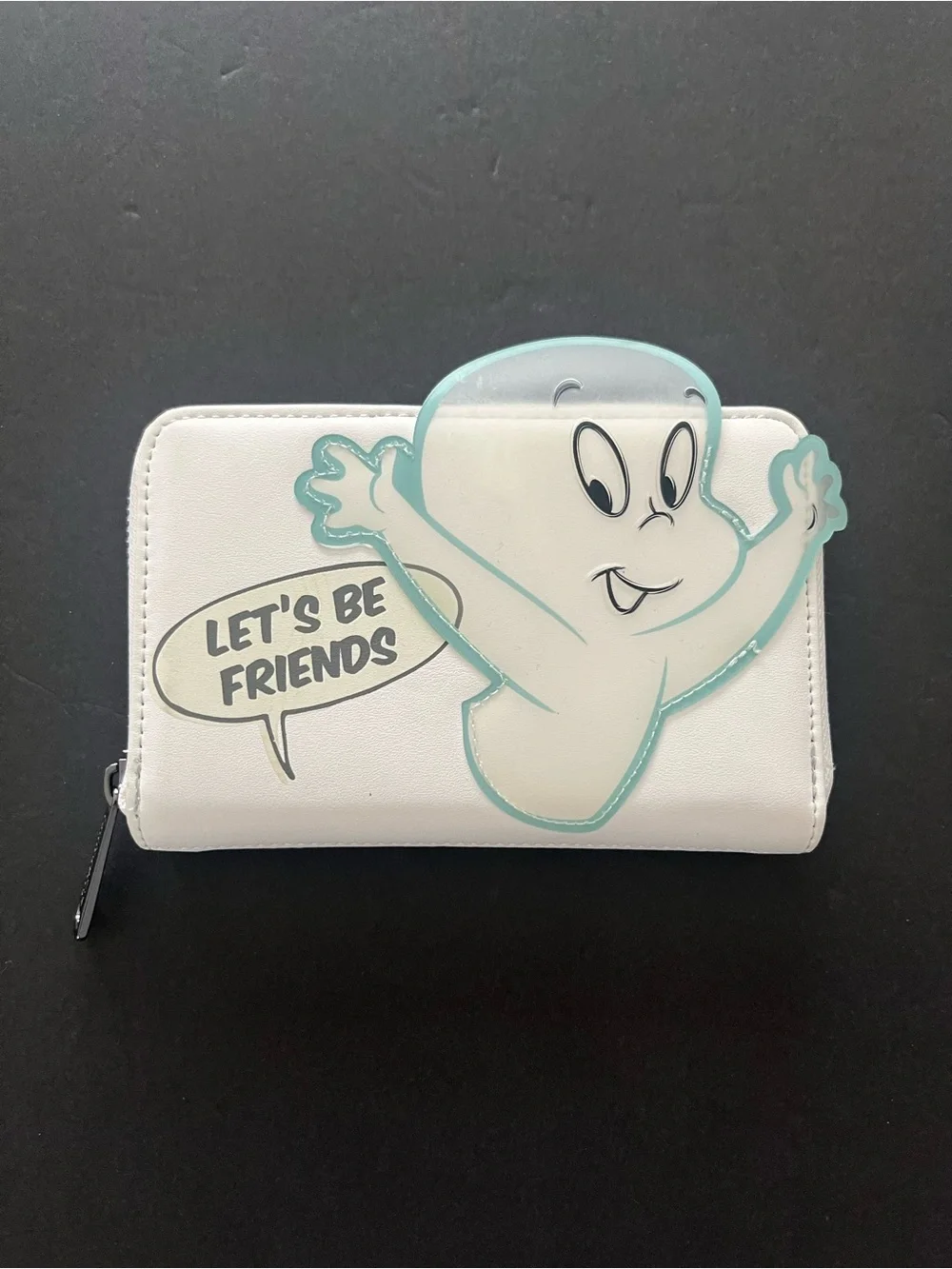 Loungefly White Casper Ghost Zipper Wallet with Aqua Outline -M